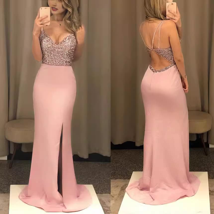 Women’s Clothing Sexy Suspenders Sequined Backless Dress Long Skirt