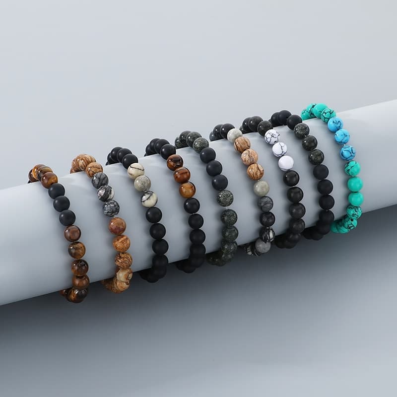 Men's Jewelry Personalized Jewelry Simple Gray Iron Stone Frosted Black Agate Tendon Rope DIY Buddha Beads Men's Bracelet