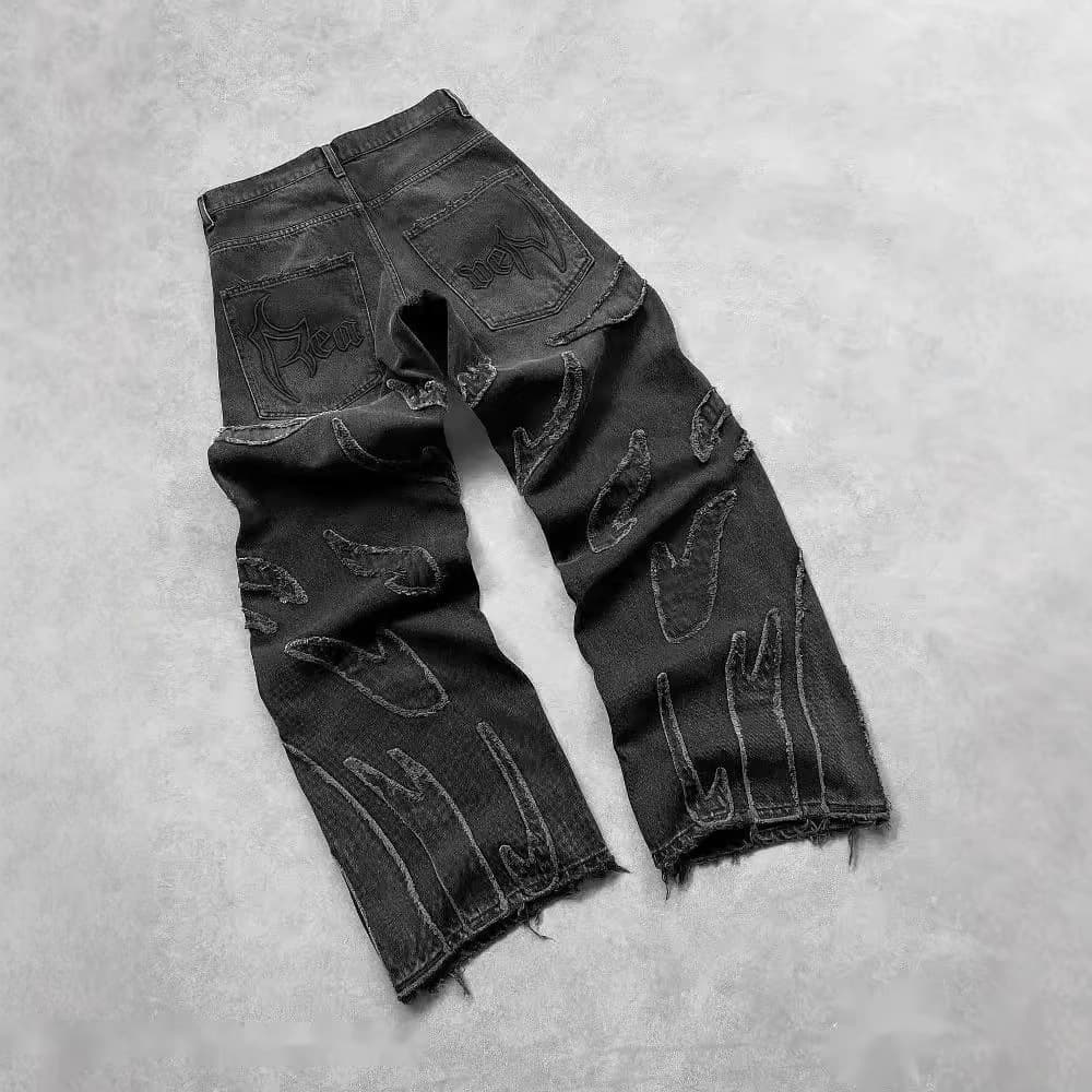 Y2K Retro Denim Jeans – Baggy Hip-Hop Pants With Embroidery & Patchwork For Streetwear Aesthetic