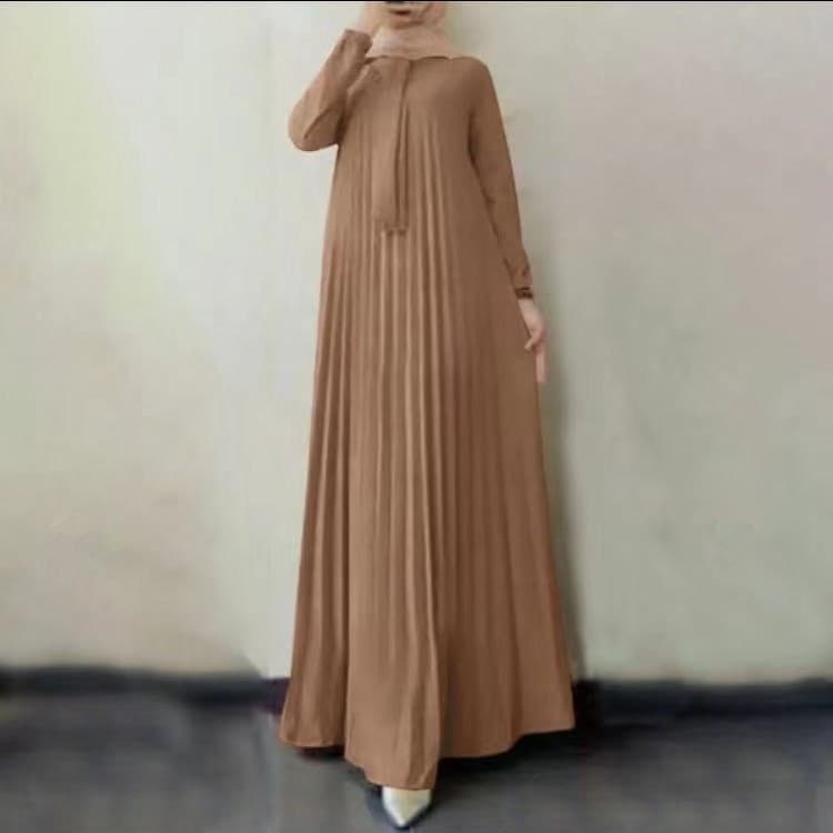 Women's Clothing Dubai Middle Eastern stand-up collar streamer pleated loose long-sleeved dress