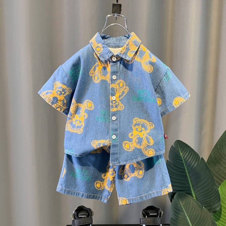 Kids’ Clothing Boys Summer Denim Short Sleeved Shirt Suit Two Piece Set Children's Clothing Trendy And Handsome Clothes
