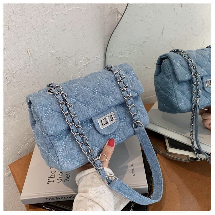 Hih-End Denim Sinle Shoulder Crossbody 2024 New Fashion Versatile Textured Women's Small Style Quilted Chain