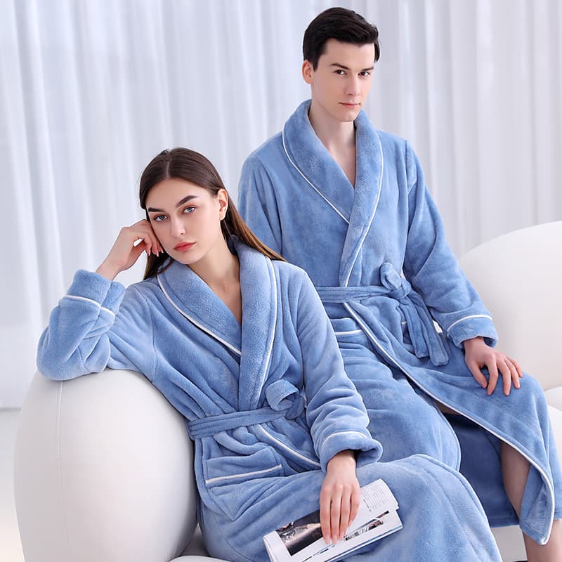 Underwear & Sleepwears Autumn and winter extra long and thick flannel robe for men and women, extra large coral fleece bathrobe