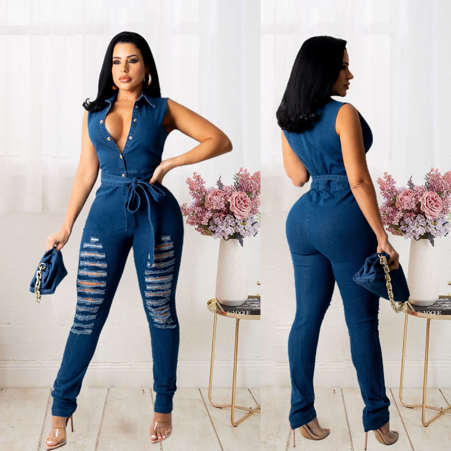 Women's fashion casual sexy denim romper
