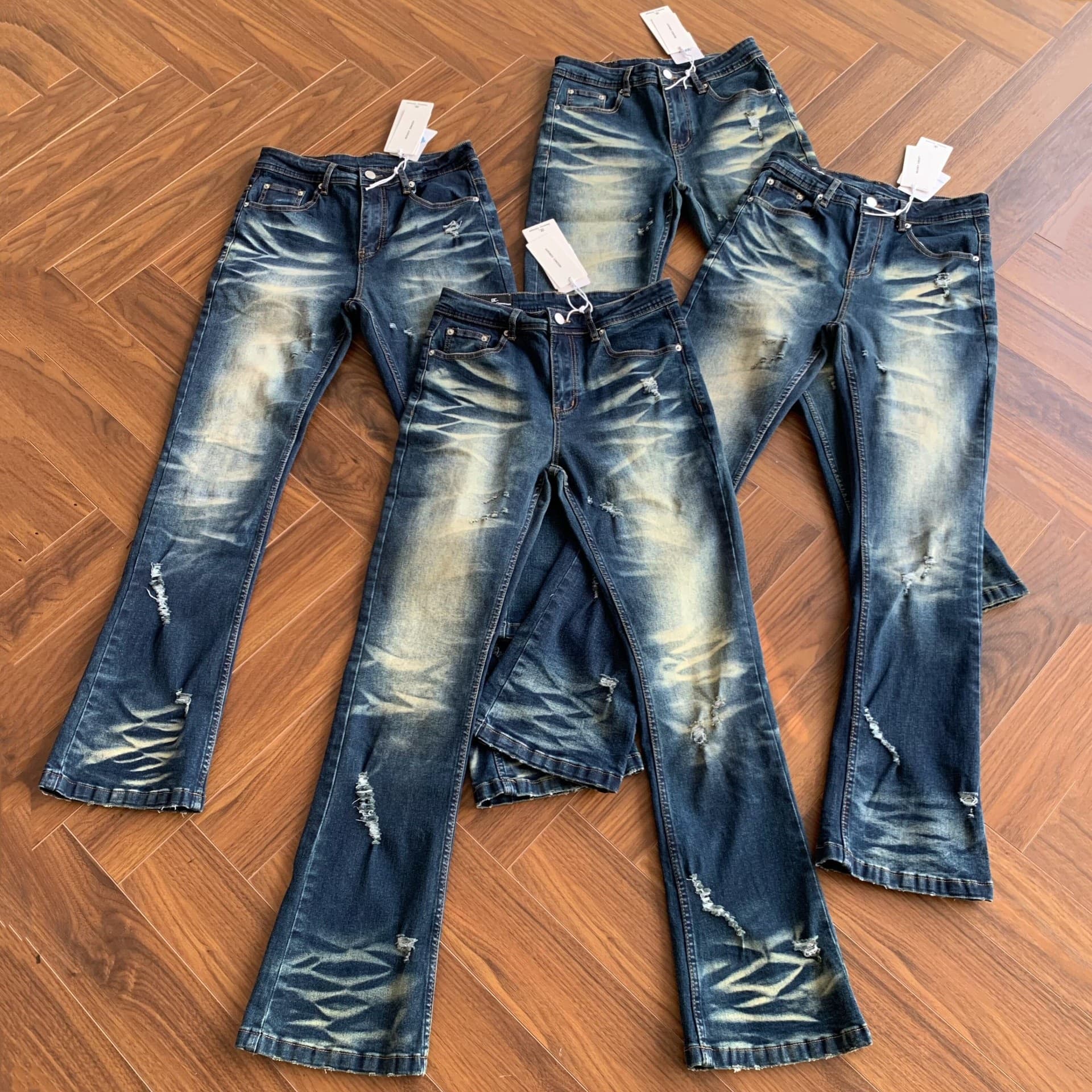 ​​"Vintage Washed Distressed Denim Jeans For Men – Heavyweight Slim Bootcut Rips, 517 Style | Retro Streetwear"​​