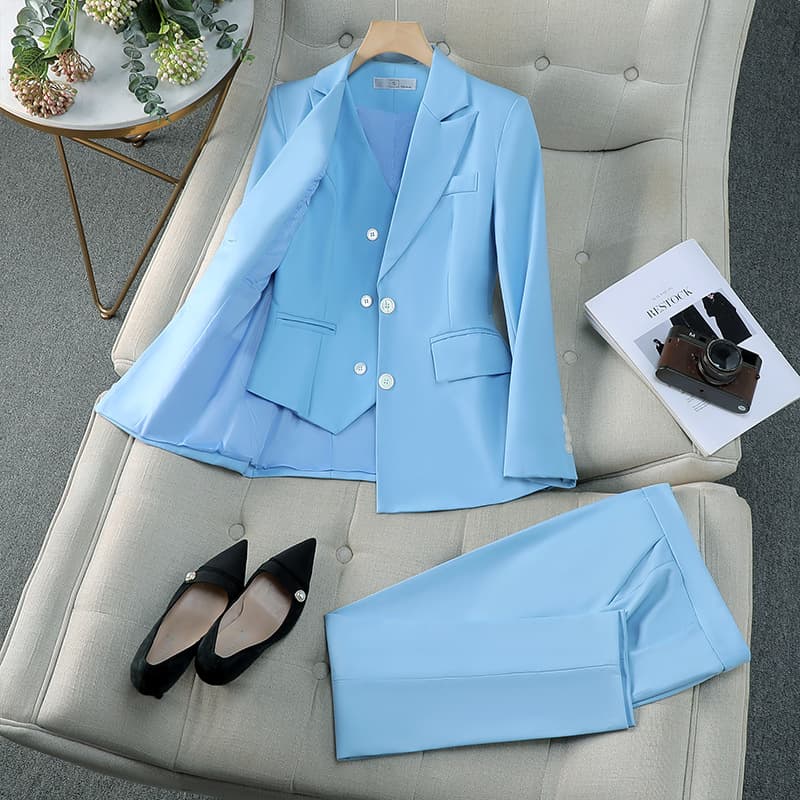Women's Clothing Blue suit for women autumn and winter professional suit temperament goddess style formal suit vest three piece work clothes