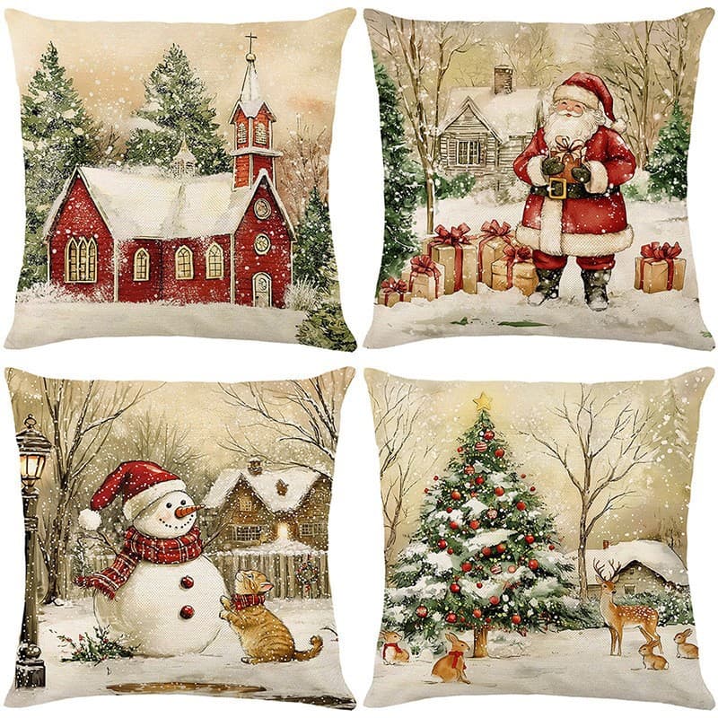 Christmas Pillowcase Santa Claus Printed Pillow Sofa Decorative Cushion Cover Holiday Gift