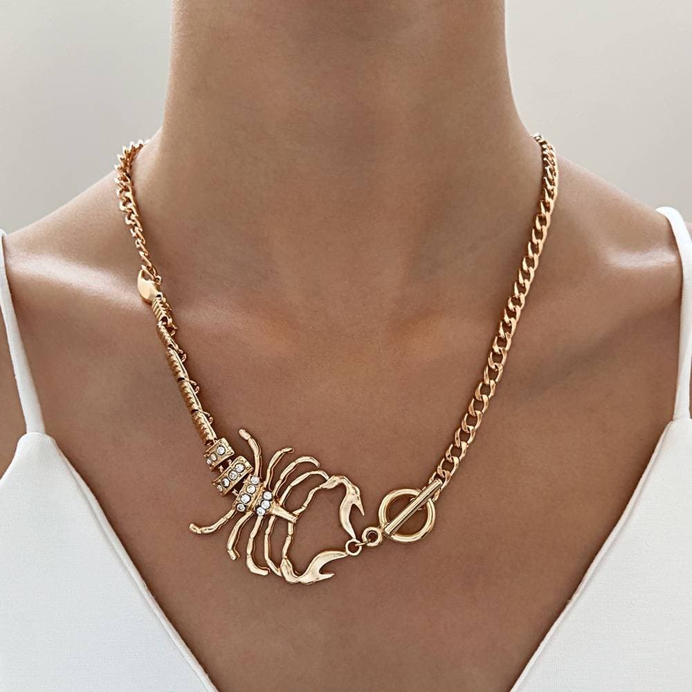 Punk Plated Inlaid Zircon Scorpion Necklace for Women Retro Exaggerate Animal Clavicle Chain Trend Party Jewel