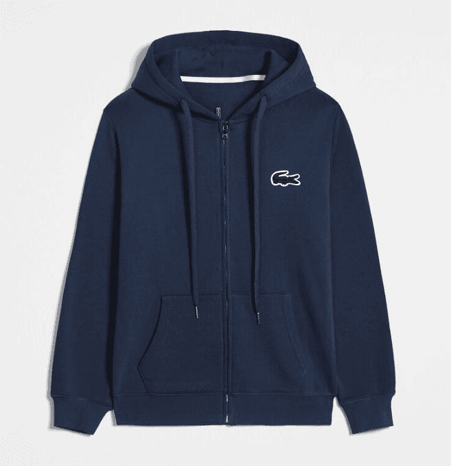 Sweat à capuche zippé décontracté et luxueux pour homme, couleur unie, avec logo crocodile brodé