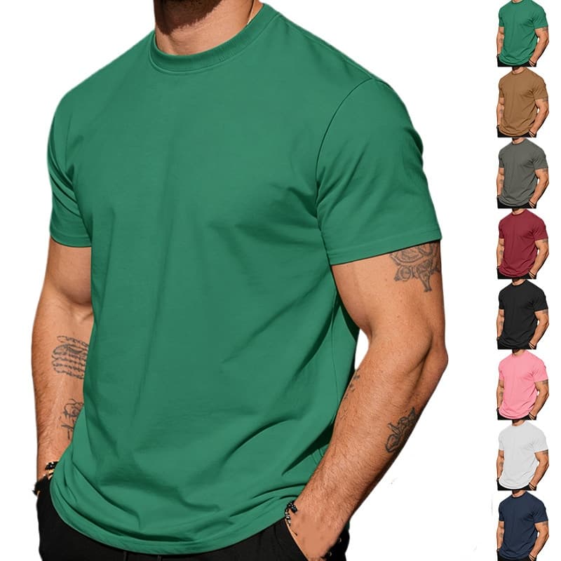 2026 Summer Solid-color Round-neck Cotton Casual Sports Solid-color Simple Top Short Sleeve Men's Shirt