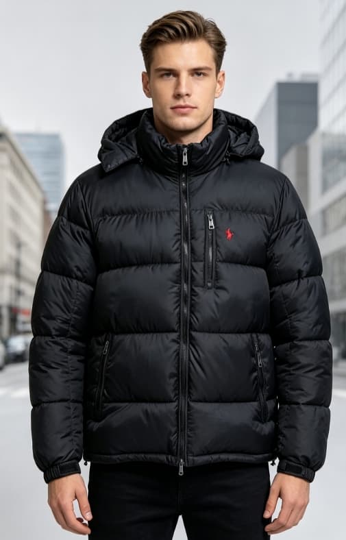 Doudoune matelassée ample à capuche en coton pour homme, disponible en plusieurs couleurs, ornée d'un petit logo poney, coupe-vent et chaude pour