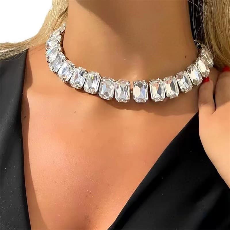 Fashion all match square crystal necklace light luxury sexy ladies clavicle chain accessories necklace
