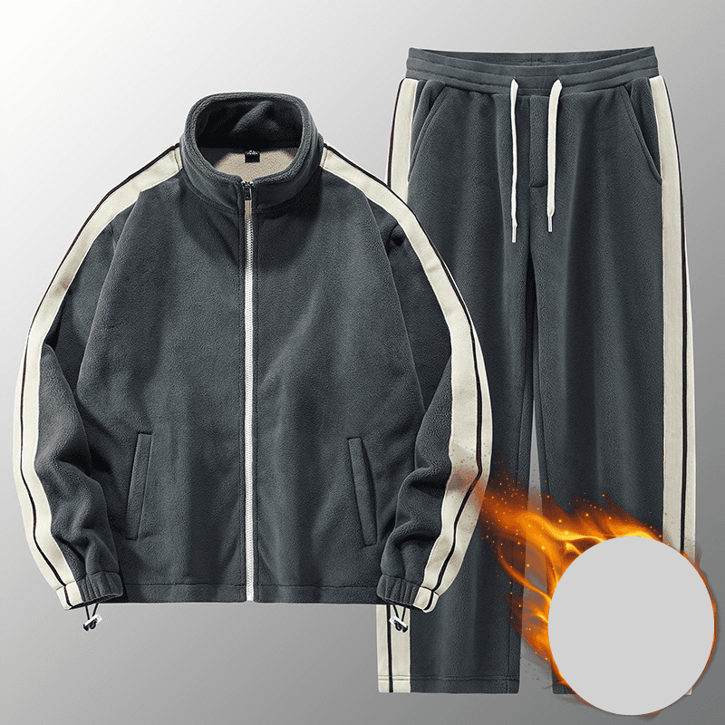 Men's Clothing Polar Fleece Stand Collar Sweater Jacket Winter Plus Velvet Thickened Sports Suit Men's Polar Fleece Warm Two Piece Suit Trendy