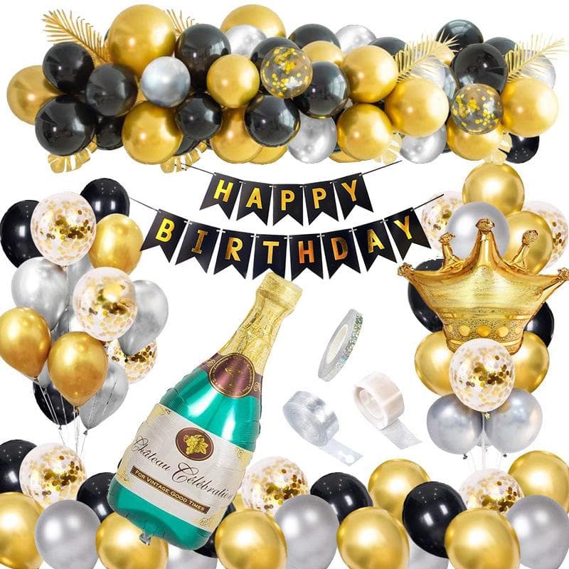 Black Gold Mermaid Tail Banner Kit 50pcs Glitter Balloons With Tassel Garlands Honeycomb Balls For Birthday Parties Baby Showers Bridal Decor