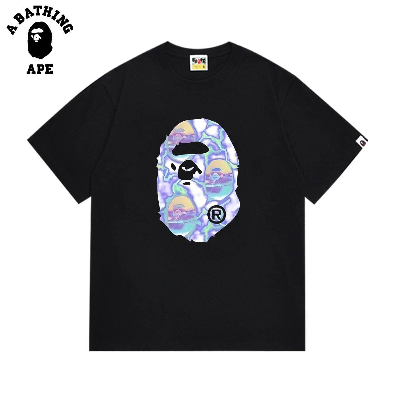 A BATHING APE BAPE-Microscope Ape Printed Round Neck Short Sleeved T-shirt Made Of Pure Cotton Fabric For Both Men And Women