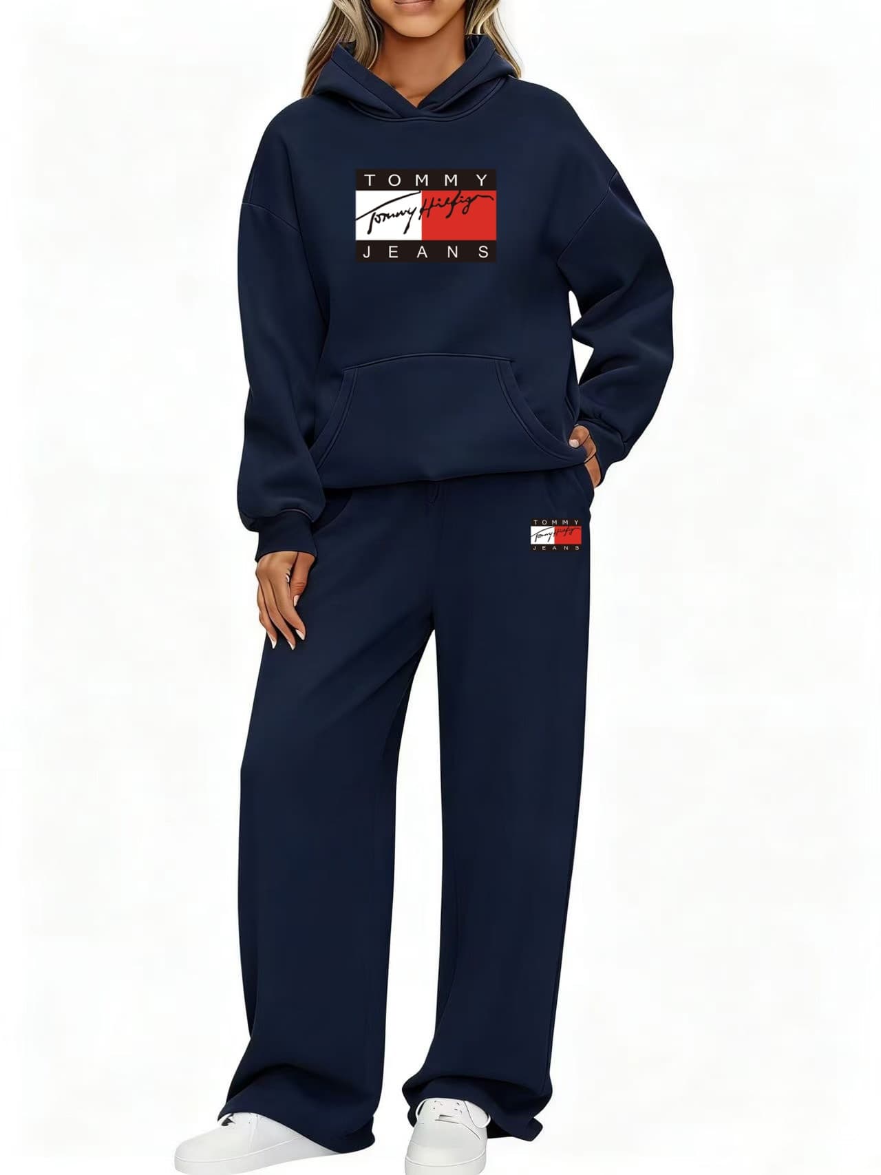 Ensemble de survêtement deux pièces pour femme, sweat à capuche et pantalon de jogging, coupe oversize, tenue décontractée brodée.