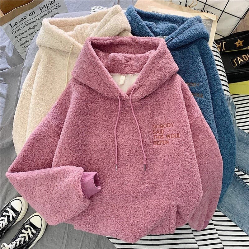 Women's Clothing Fleece Hoodie – Oversized Cozy Pullover With Hood, Soft Sherpa Lining, Trendy Streetwear For Fall & Winter (Apricot, Blue)​