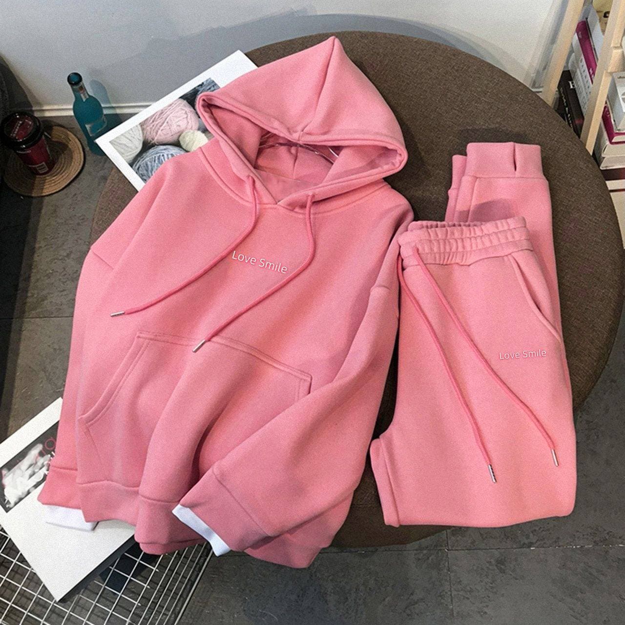 Women's Clothing Thick And Fleece Loose Hoodie Women's Trouser Suit Sports Casual Two-piece Set