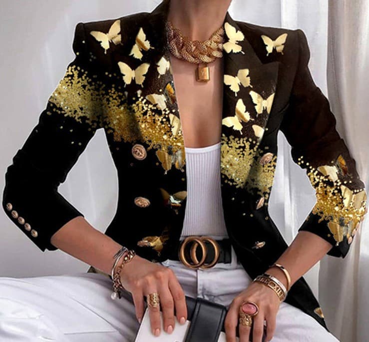 Women's clothing women's jacket season printed small suit, slim and fashionable short double-breasted top for women