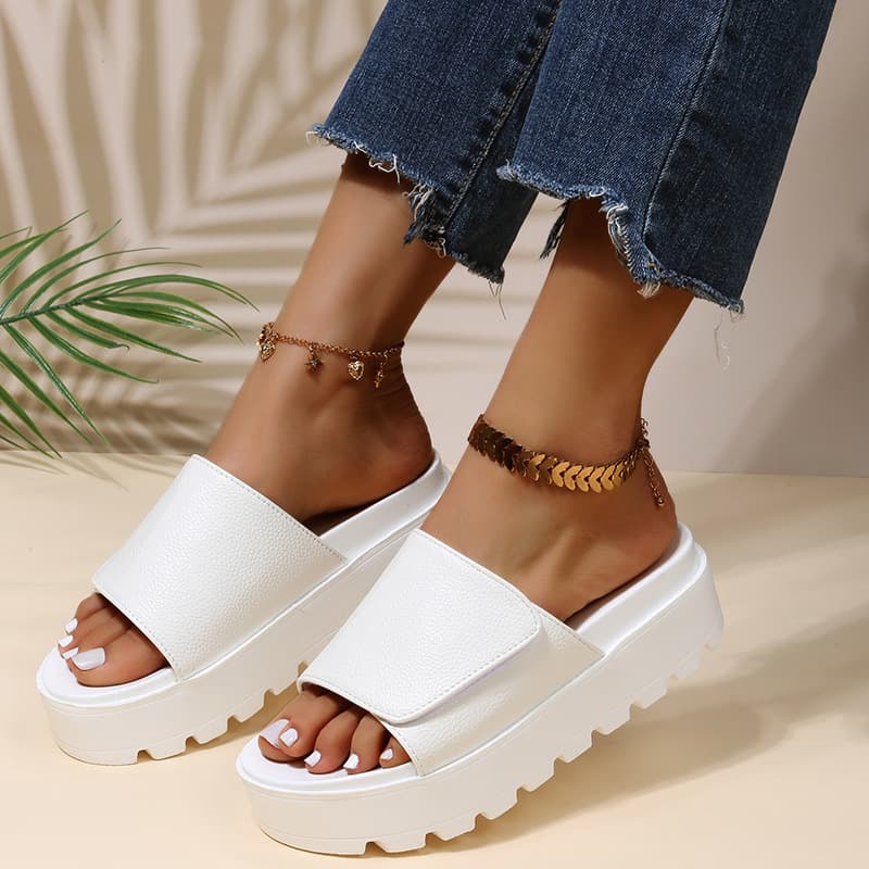 large size thick-soled sandals for women Velcro one-piece slip-on beach sandals for women