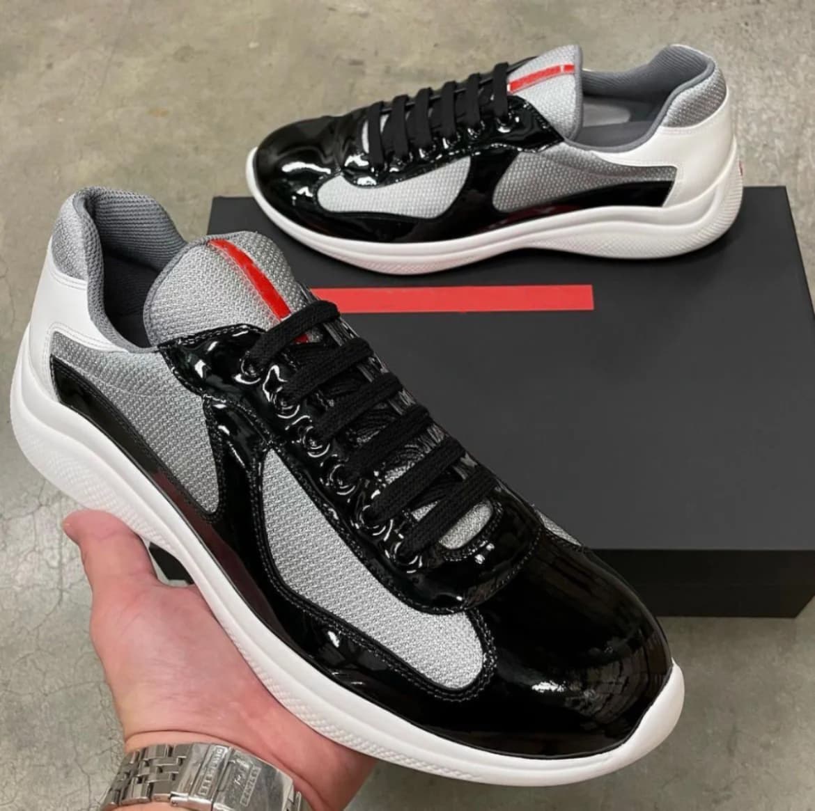 Chaussures basses en cuir style décontracté pour la maison, style America Cup Black Box P, bout rond, polyvalentes