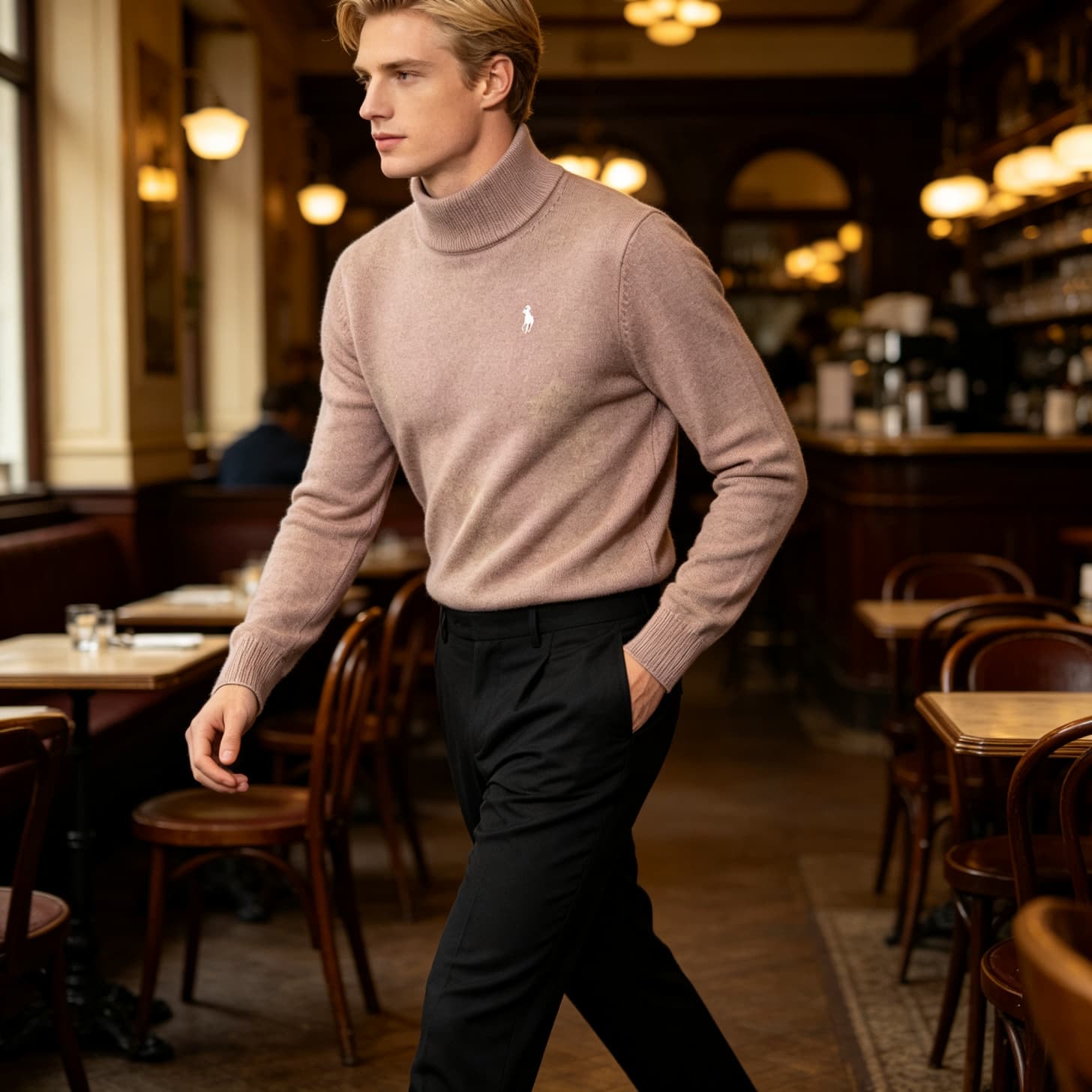 Pull col roulé Ralph Lauren pour homme, couleur unie, orné d'un poney brodé sur la poitrine gauche, coupe ajustée et chaude, idéal pour l'automn