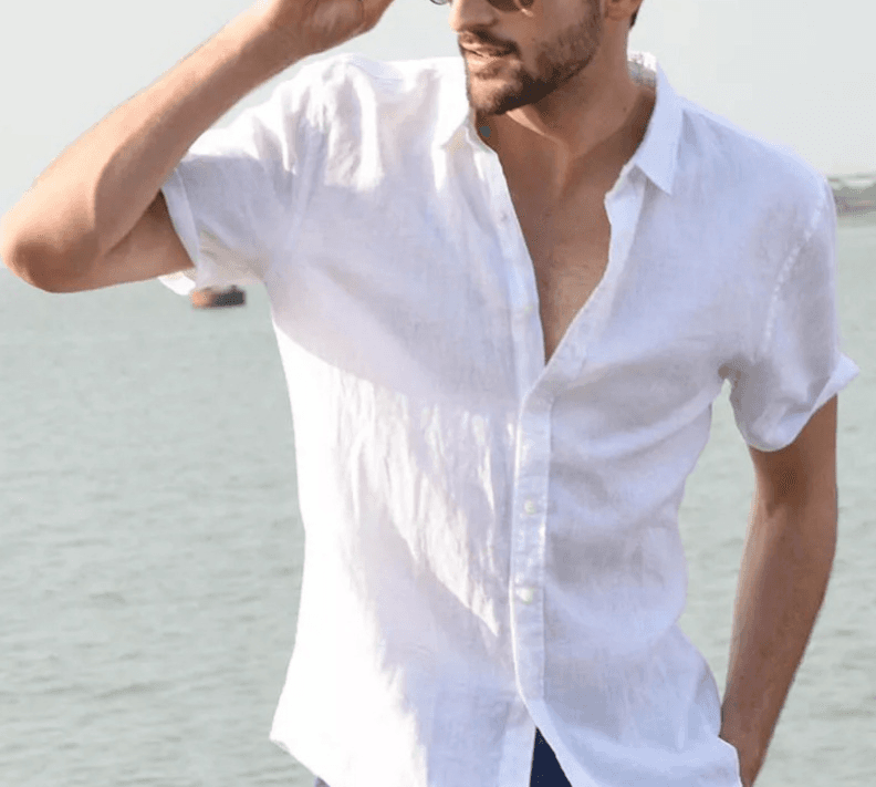 men's summer new solid color short-sleeved lapel trendy cardigan casual thin shirt
