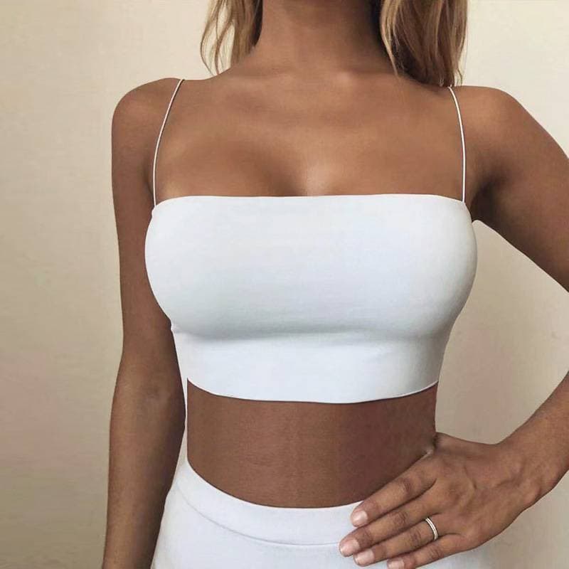 Women's Clothing Thin Rubber Band Suspenders Small Vest Hot Girl Ultra Short Women's Clothing Solid Color Flat Mouth Tube Top