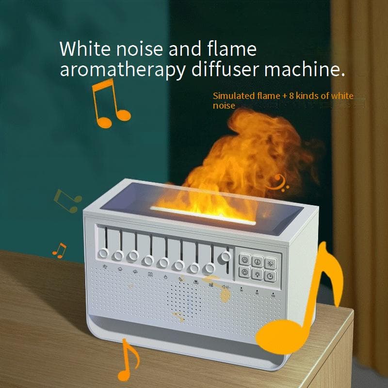 Diffuseur d'arômes à flamme blanche avec Bluetooth et éclairage RVB – Humidificateur ultrasonique pour la maison, le bureau et la détente