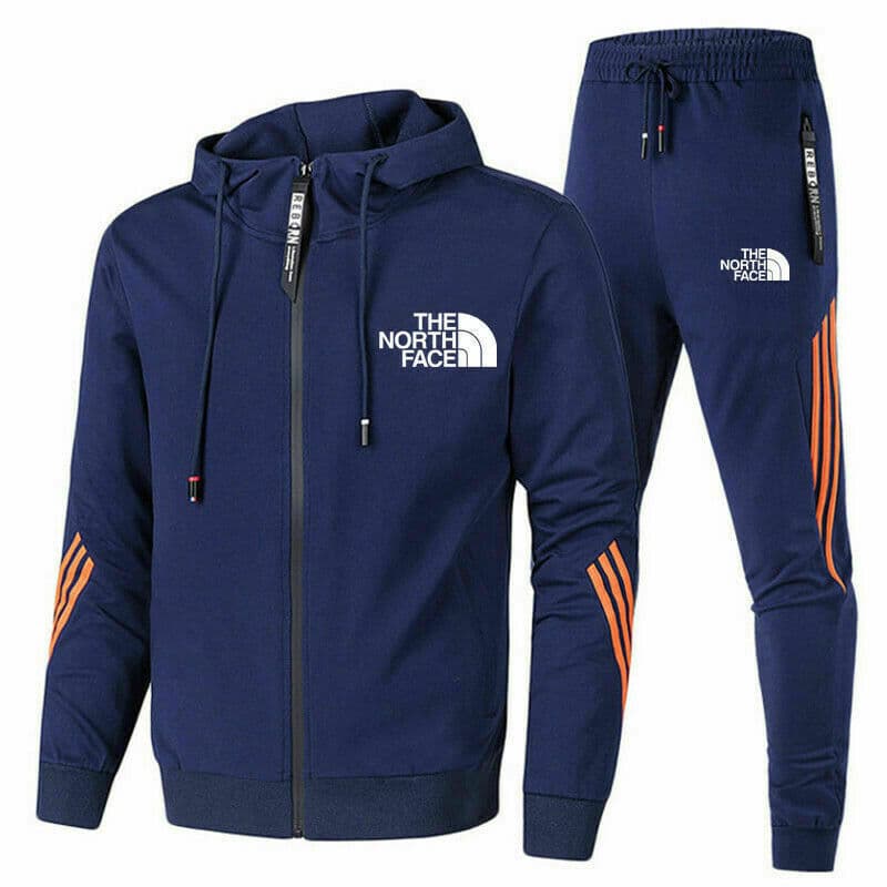 Printemps et automne marque de mode décontracté hommes Sportswear body ensemble rayure impression à capuche fermeture éclair chemise deux pièces