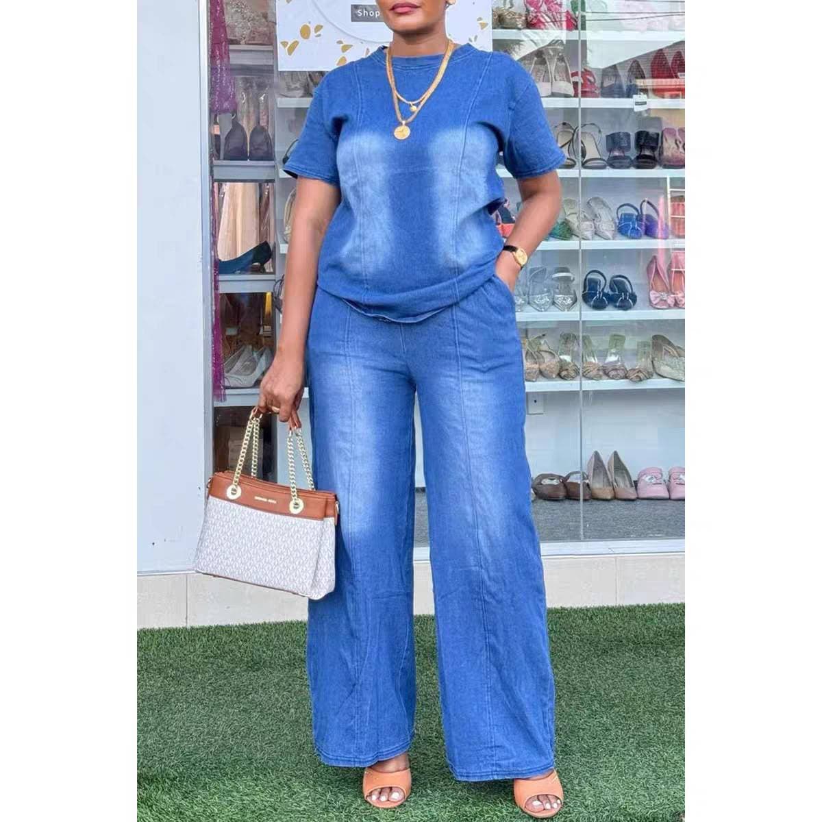 2026 European And American Autumn New Pearl Trimmed Jacket And Denim Pants Set Two-piece Set