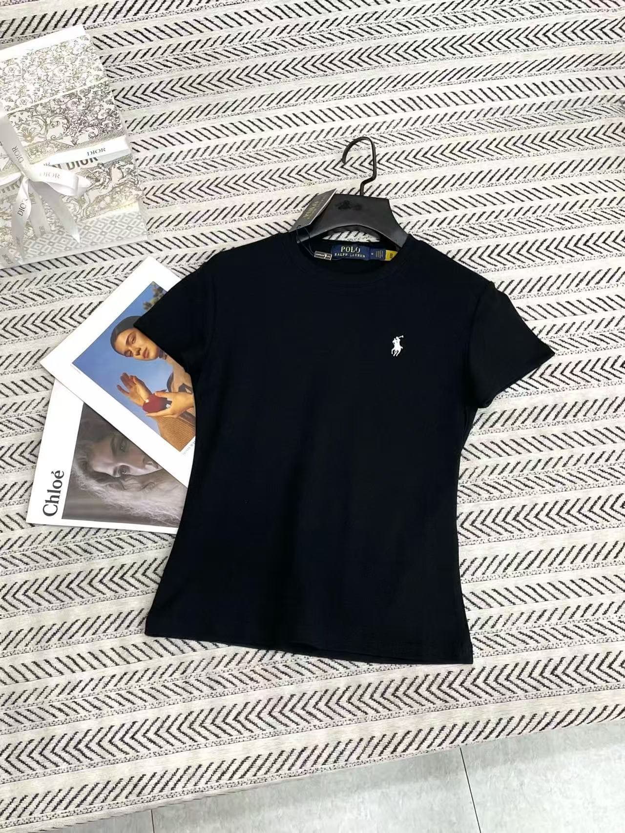 T-shirt Lauren Pony à manches courtes, coupe skinny et stretch, brodé, nouveauté été 2026, tissu doux, respirant et évacuant l'humidité, haut