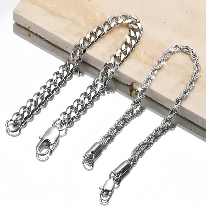 Hip Hop Titanium Steel Braided Cuban Chain Fashion Versatile Unisex Bracelet Set Of 2 Accessories