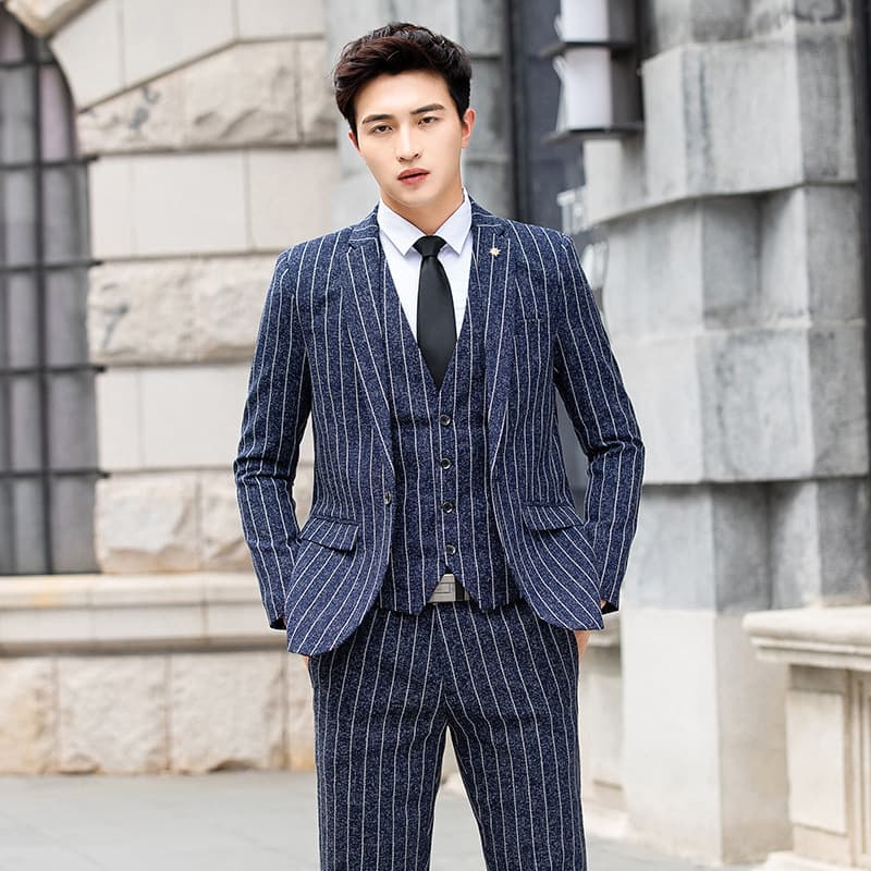 CT Korean Style Slim Fit For Men Casual Trendy Handsome Small Three-Piece Set Groom Groomsman Wedding Suit