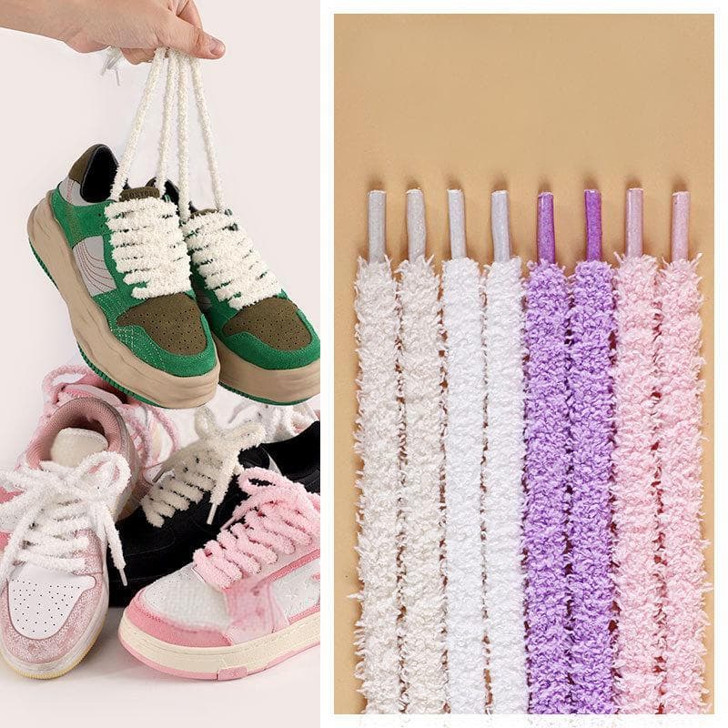 Lacets ronds pelucheux – Lacets épais de 0,9 cm pour baskets/bottes (6 couleurs/2 longueurs)