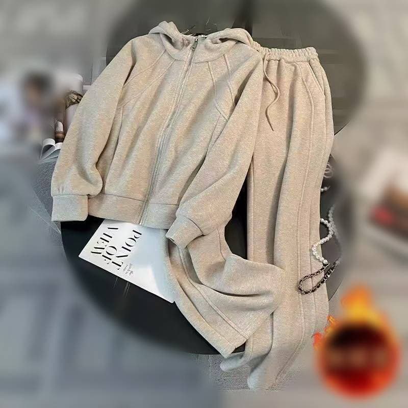 Women's Clothing Fashionable Apricot Casual Sports Suit Autumn And Winter Fashion Age Reducing Short Jacket Top Wide Leg Pants Two Piece Suit