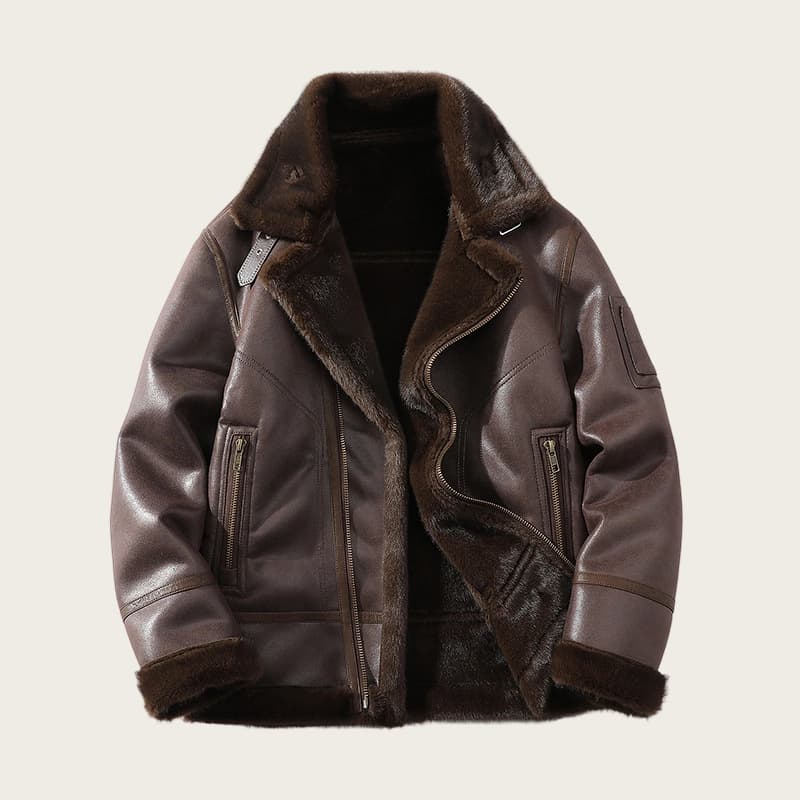 ​Men's Faux Shearling Jacket – Fleece-Lined Winter Coat With Notched Collar (Sizes M-5XL, Dark Brown)​