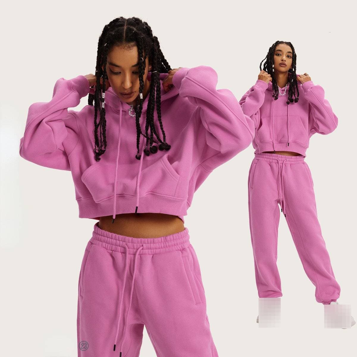 Streetwear Hooded Fleece Sweatshirt For Women - Cozy Oversized Pullover With Long Sleeves, Soft Cotton Blend, Trendy Cropped Fit In Solid Colors