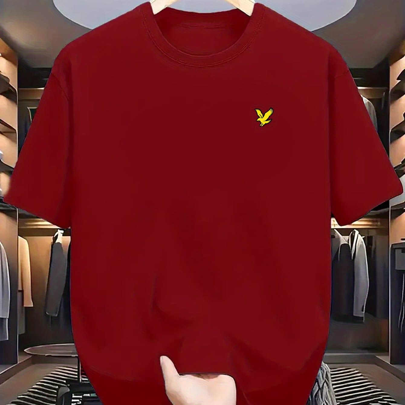 T-shirt d'été pour homme, 100 % coton pur, manches courtes, imprimé aigle, coupe ajustée et polyvalente.