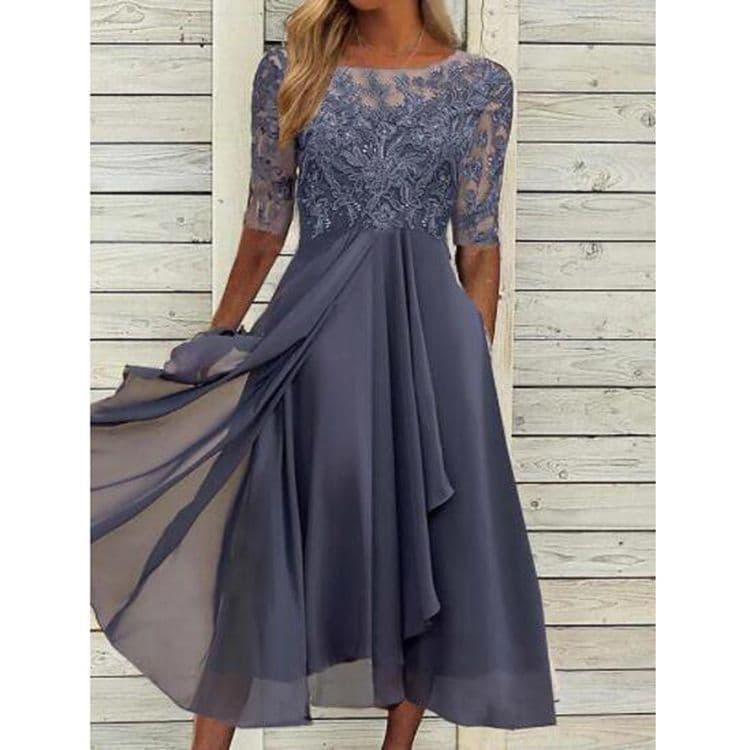 Women's clothing Dress Chiffon Spliced ​​Lace Hollow Long Skirt Bridesmaid Evening Dress Women's Clothing