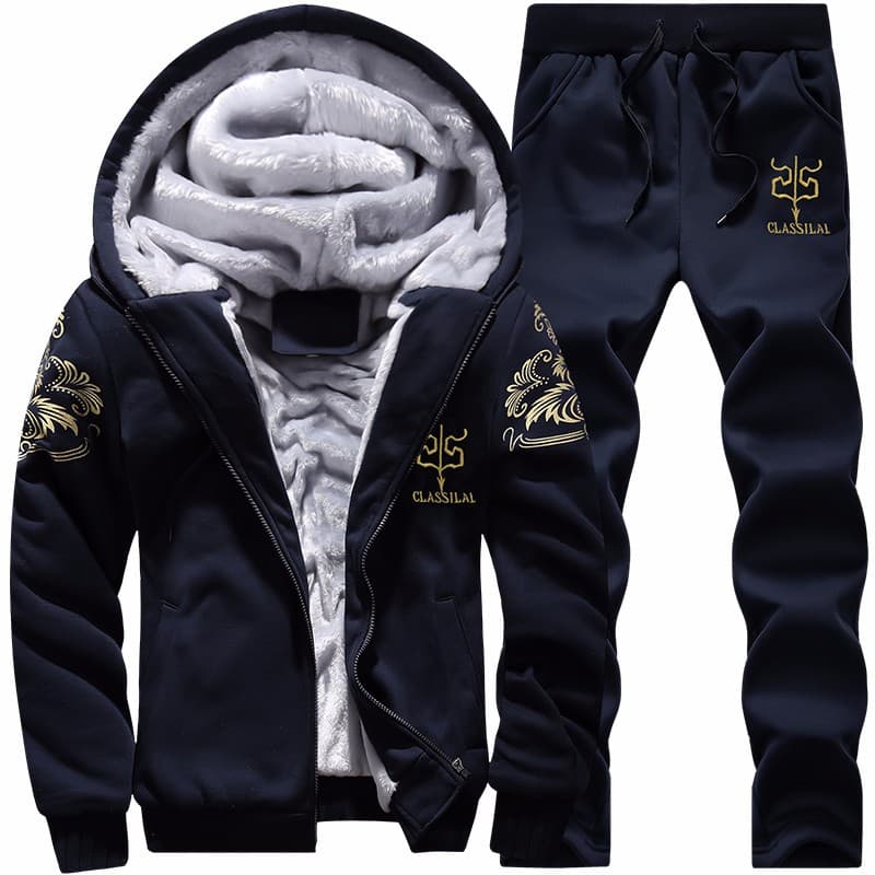 Men's Tracksuit 2 Piece Autumn Winter Casual Jogger Sport Gym Sweatsuit Long Sleeve Hoodies And Cotton Trousers Set