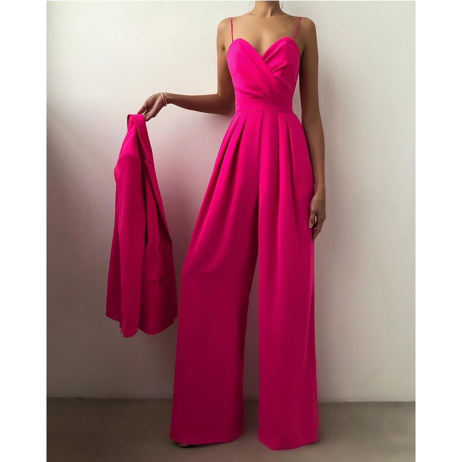 Women's jumpsuit cross-border suspender belt waist straight floor-length minimalist jumpsuit spring and summer new product