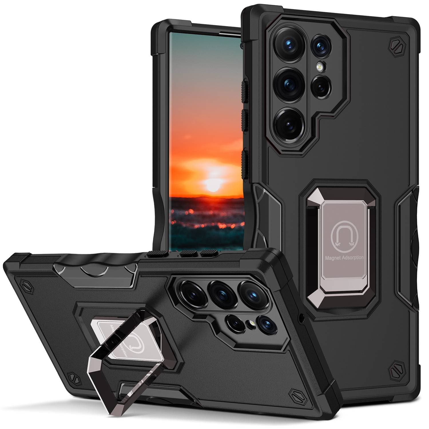 Shockproof Armor Bumper Case For Samsung Galaxy S21 S22 S23 S24 Ultra S23FE S21FE S20FE S23Plus S24Plus Finger Holder Magnetic Metal Ring Cover