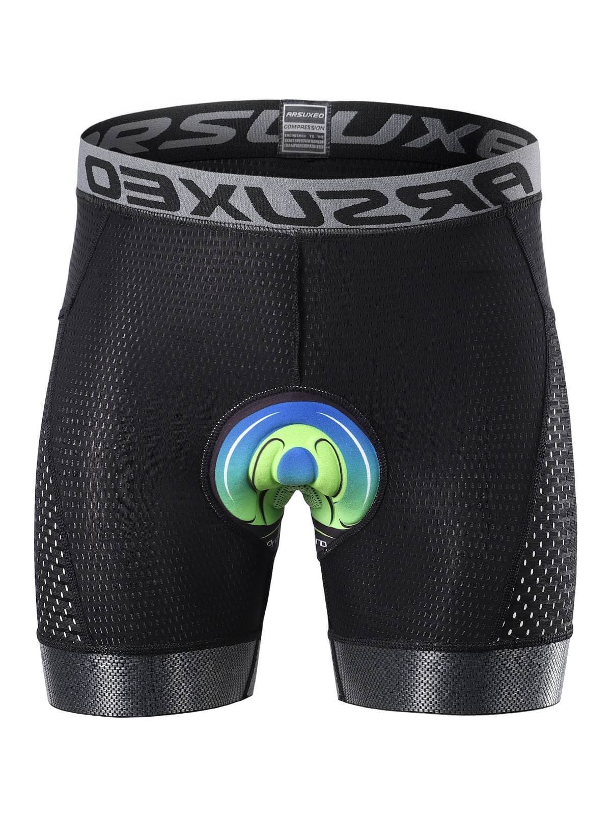 NOKO-ARSUXEO Cycling Pants Outdoor Cycling Sports Breathable Quick-Drying Mesh Cloth Stitching High Elastic Sponge Cushion Cycling Underwear Men U06