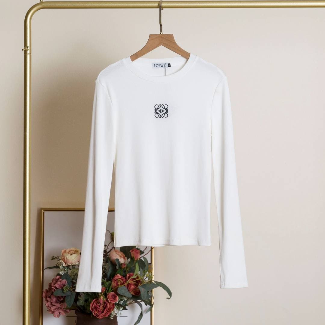 Haut à manches longues en coton spiralé de marque LOE, polyvalent pour l'automne et l'hiver, t-shirt de base amincissant et tendance