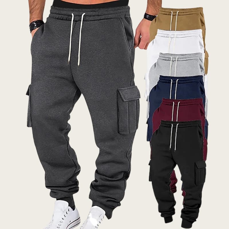 Men's Multi-Pocket Cargo Pants - Comfortable Straight Leg Jogger Pants For Casual Wear & Outdoor Activities (Black, Dark Gray, Light Gray, More )