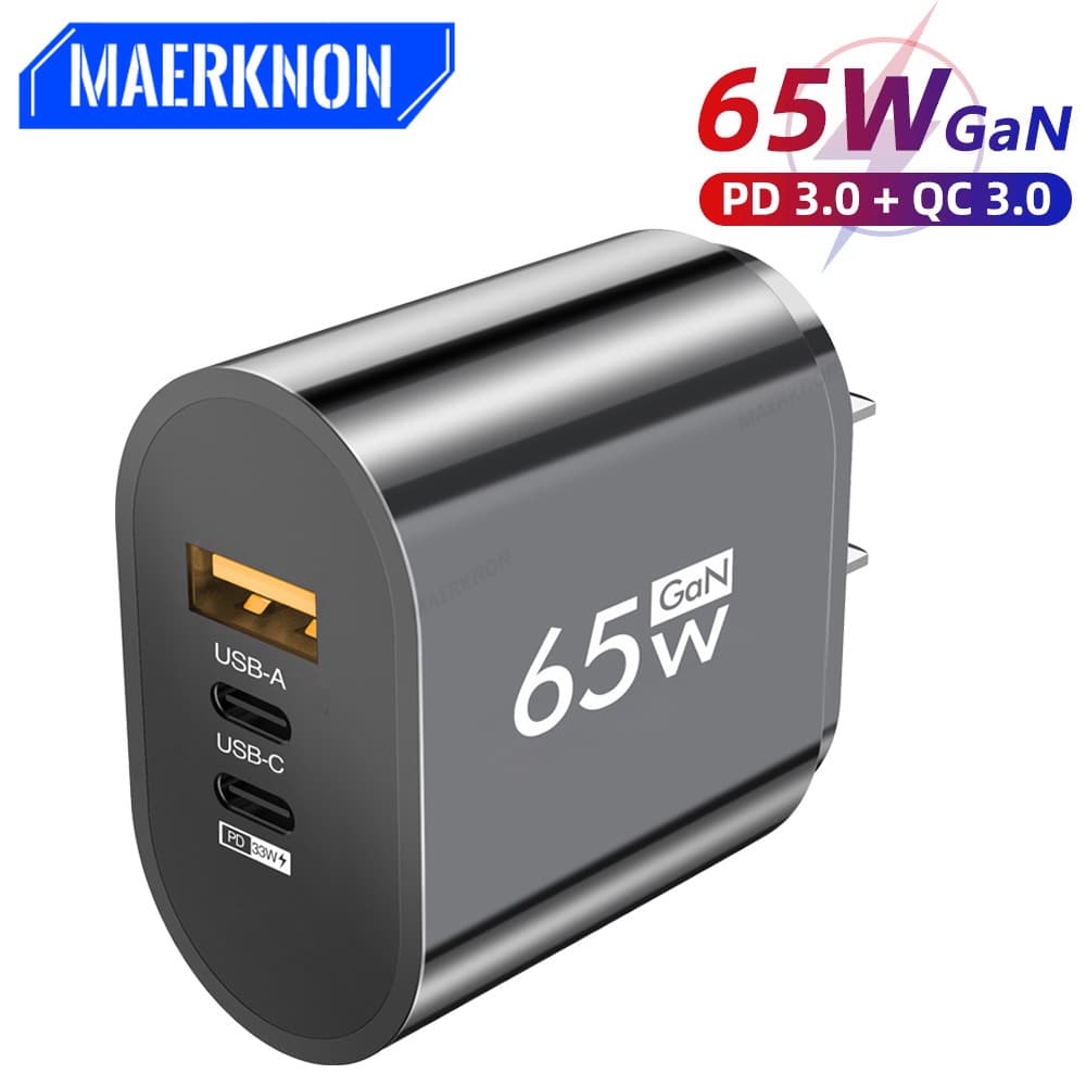 GaN 65W PD Charger USB Type C Charger Quick Charging QC3.0 PD3.0 Quick Charger for iPhone Samsung Xiaomi Wallharging Q3.0 3.0
