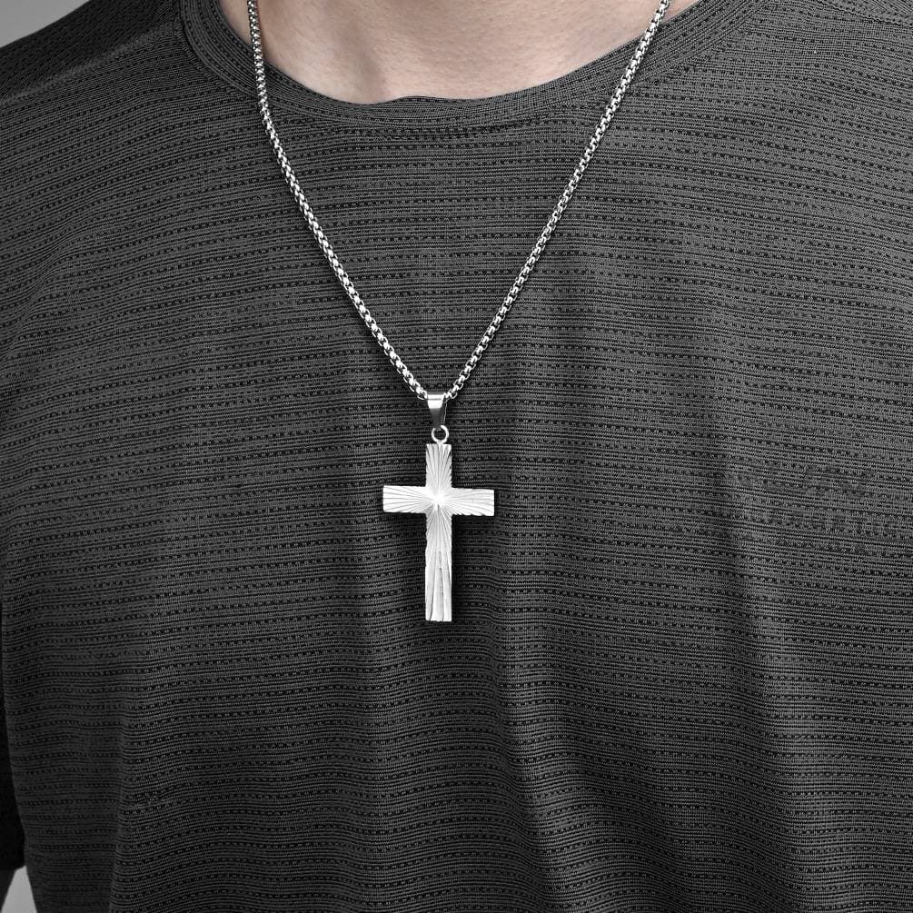 Hip hop style high gloss titanium steel cross necklace niche personality light cross pendant