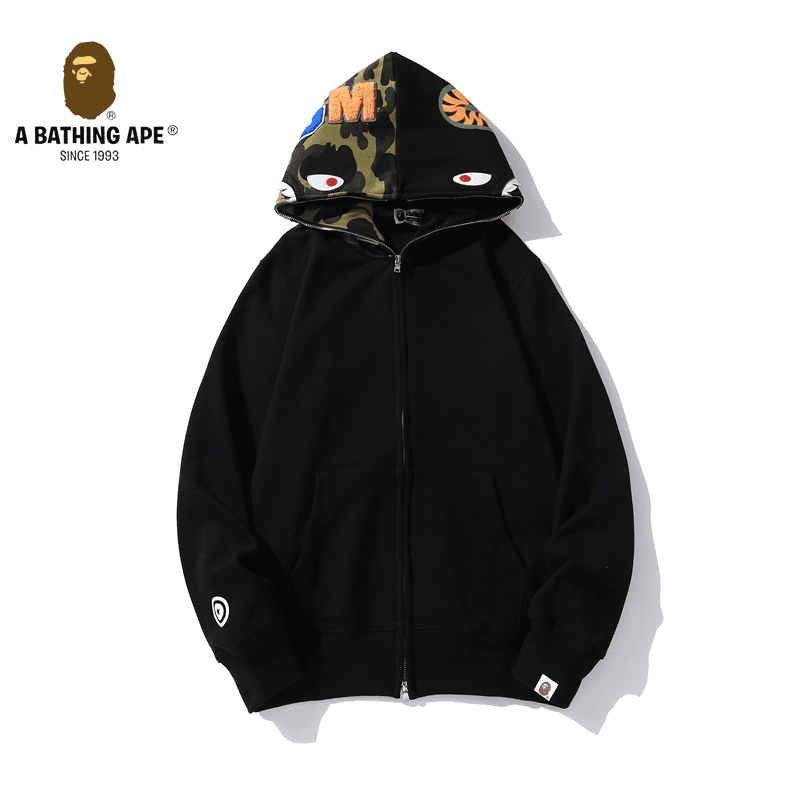 A BATHING APE ABC CAMO High Quality Pure Cotton Version Mandarin Duck Color Matching SHARK FULL ZIP HOODIE MENS AND WOMEN