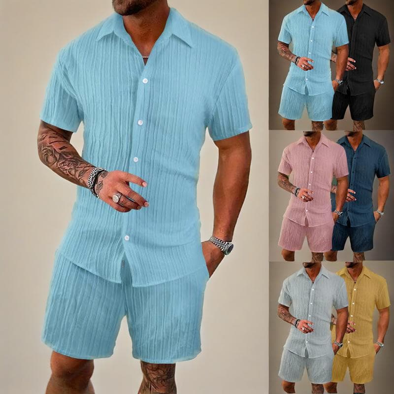 Men's Clothing Summer Men's Shirt Casual Loose Short Sleeved Shorts Beach Suit